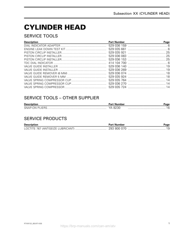 ATV 2020 Cylinder Head Repair RTXMY20 850ATV 006 Manual