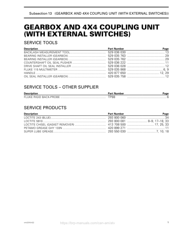 ATV Gearbox and 4X4 coupling unit (with external switches) (Renegade, Renegade X mr) Shop vmr2016 422 Manual