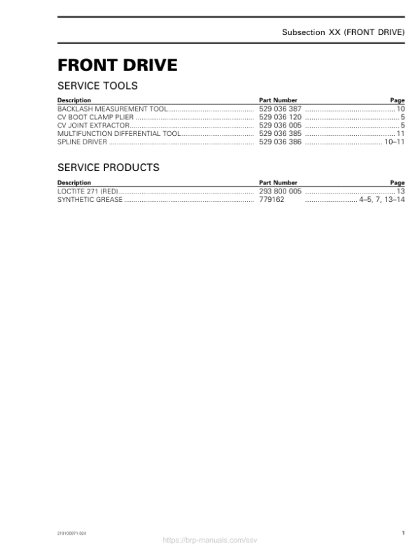 SSV 2019 Front Drive Maverick Shop Supp 219100971 024 Manual