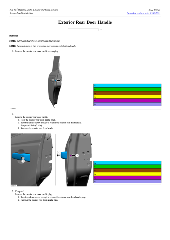 Exterior Rear Door Handle G2219413 Manual