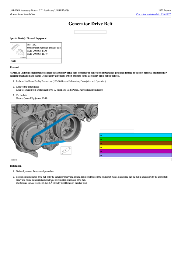 Generator Drive Belt G2228523 Manual