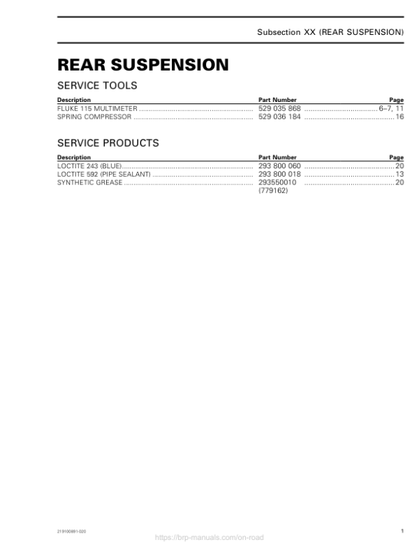 Roadster 2018 Rear Suspension (RT) Shop 219100891 020 Manual