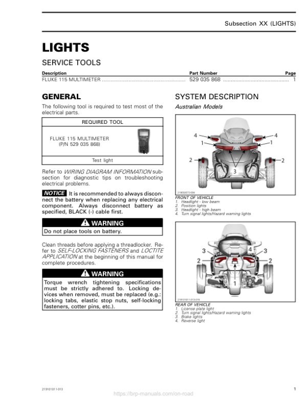 Road 2020 Lights 219101011 013 Manual