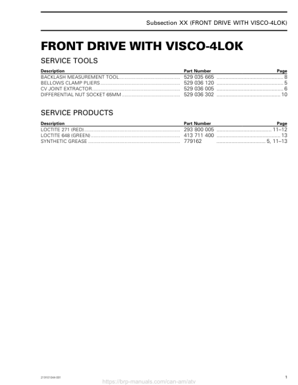 ATV 2021 Front Drive with Visco 4Lok Shop Supp 219101044 001 Manual