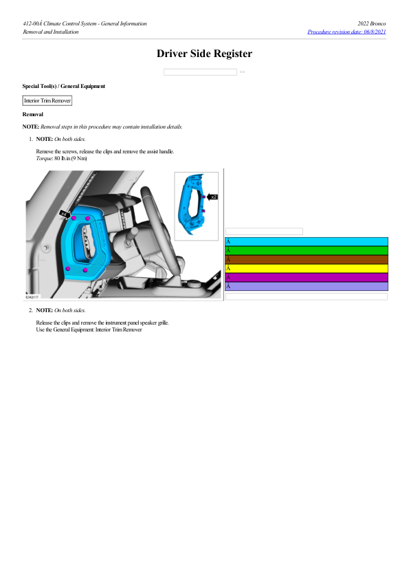 Driver Side Register G2222228 Manual