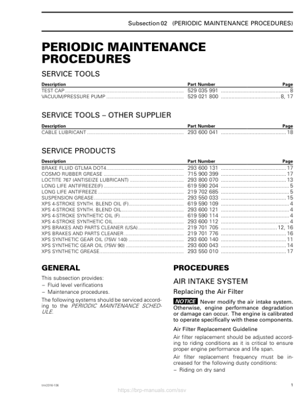 SSV Maintenance Procedures (Traxter Series) Shop supp. 219100901 026 Manual