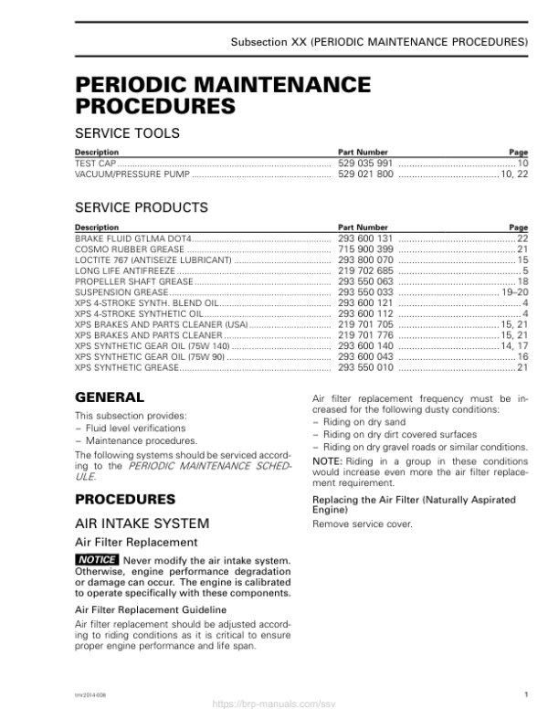 SSV Periodic Maintenance Procedures (Maverick Xds) Shop tmr2015 008 Manual