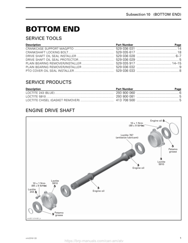 ATV Bottom End (Outlander) Shop supplement vmr2016 120 Manual