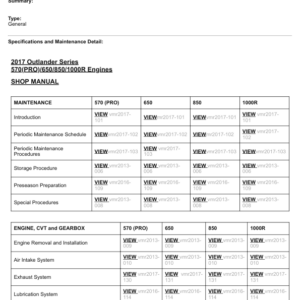 2017 ATV Outlander 570 PRO 650 850 1000R (Table of Contents) Manual