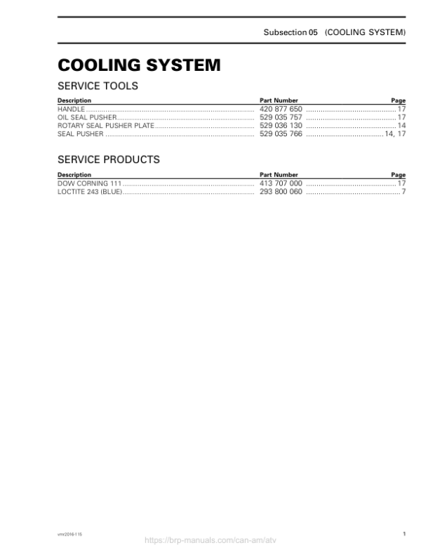 ATV Cooling System (Outlander) Shop supplement vmr2016 115 Manual