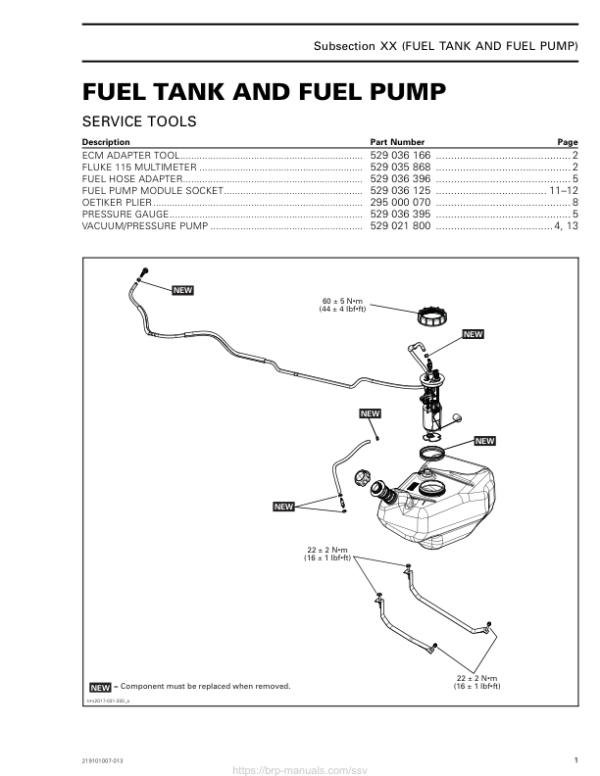 SSV MY20 Fuel Tank Fuel Pump (Maverick suppl.) 219101007 013 en Manual