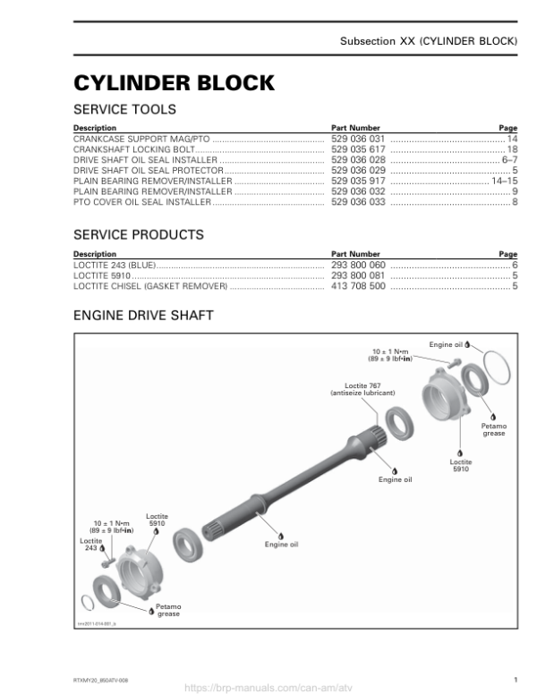 ATV 2020 Cylinder Block Repair RTXMY20 850ATV 008 Manual