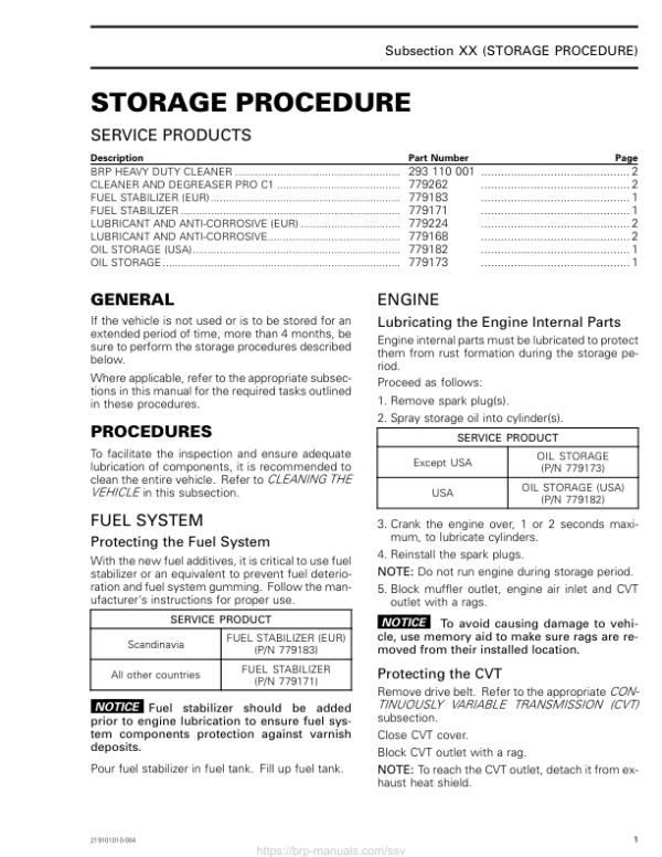 SSV MY20 Storage Procedure (Defender suppl.) 219101010 004 en Manual