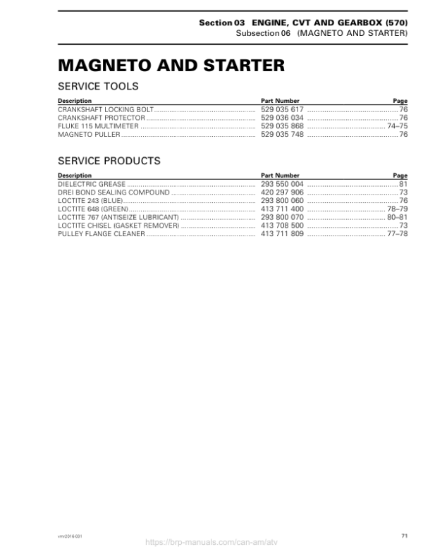 ATV Magneto and Starter (OUTLANDER L) Shop vmr2016 031 en Manual