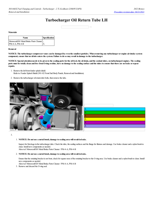 Turbocharger Oil Return Tube LH G2193104 Manual