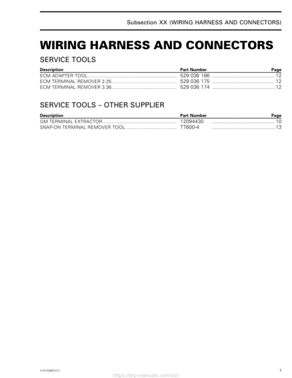 SSV 2019 Wiring Harness and Connectors Maverick Trail Shop Supp 219100969 012 Manual