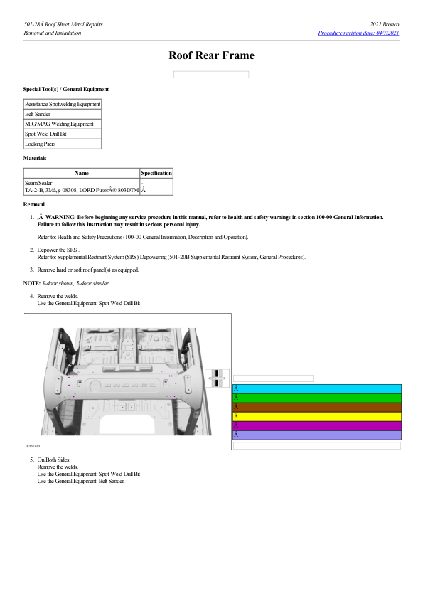 Roof Rear Frame G2226872 Manual