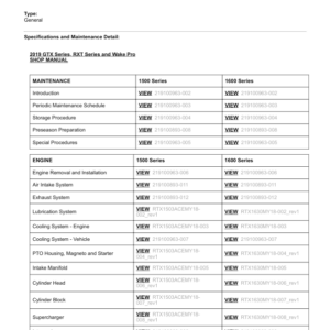 PWC 2019 GTX, RXT, WAKE PRO Shop (Table of Contents) 135756 SM21Y019 en Manual