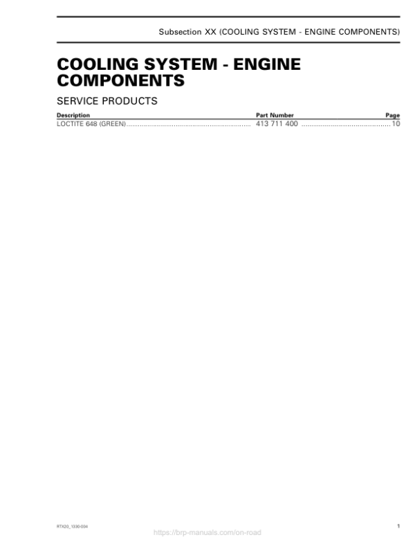 ROAD Cooling System Engine Shop RTX20 1330ACE 004 Manual