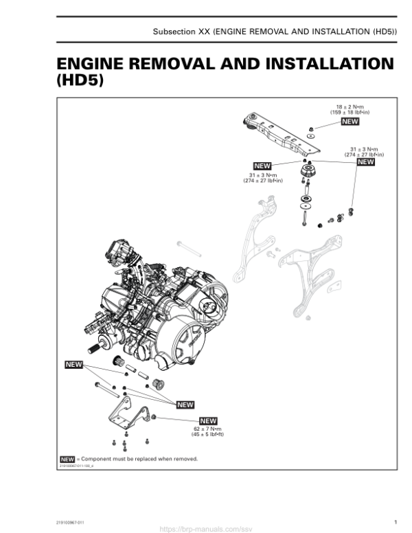 SSV 2019 Engine Removal and Installation (HD5) 219100967 011 Manual