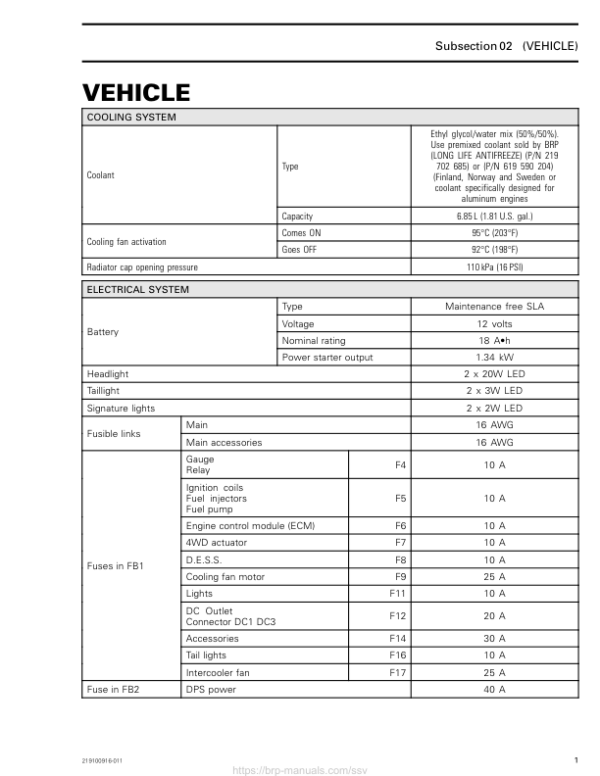 SSV 2018 Vehicle Tech Spec (Maverick X3 X mr) Shop 219100916 011 Manual