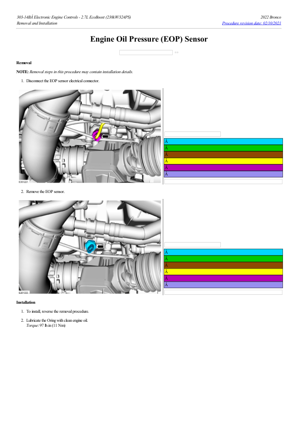 Engine Oil Pressure (EOP) Sensor G2193580 Manual