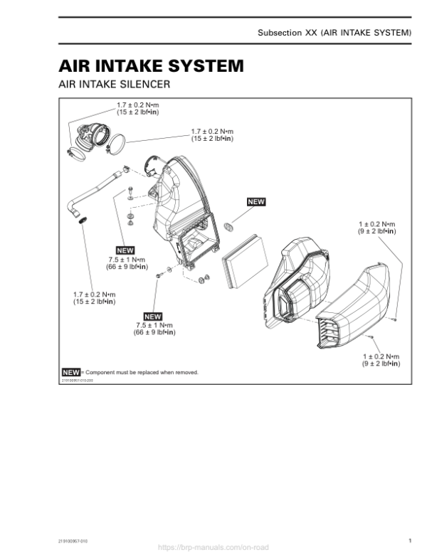 Roadster 2019 Air Intake System Ryker Shop 219100957 010 Manual