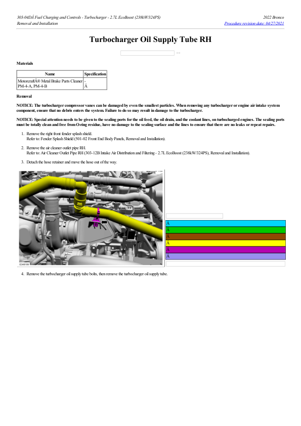 Turbocharger Oil Supply Tube RH G2193107 Manual