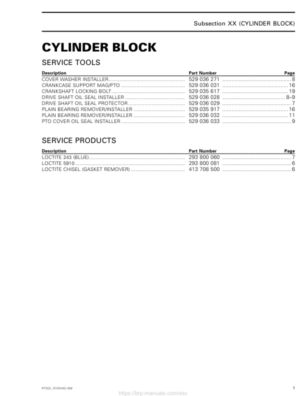 SSV 2020 Cylinder block Repair RTX20 1010HVAC 008 en Manual