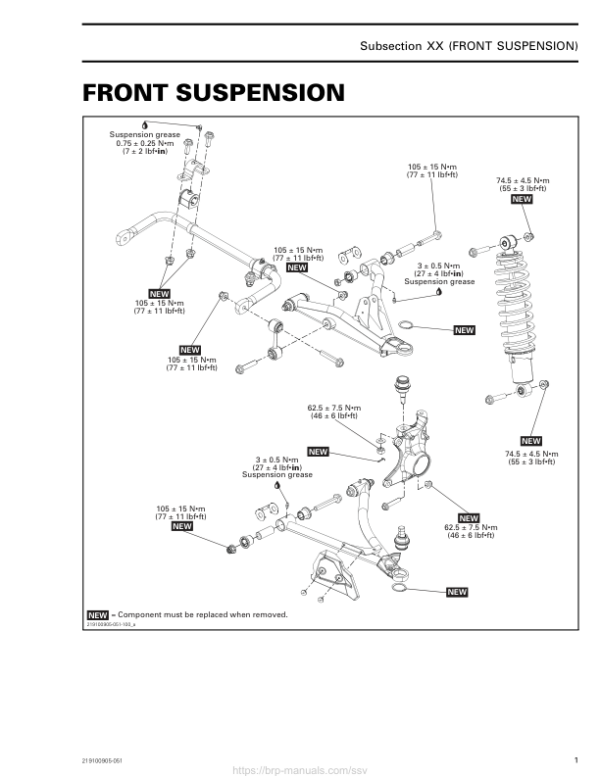 SSV 2018 Front Suspension (MAVERICK TRAIL) Shop 219100905 051 Manual