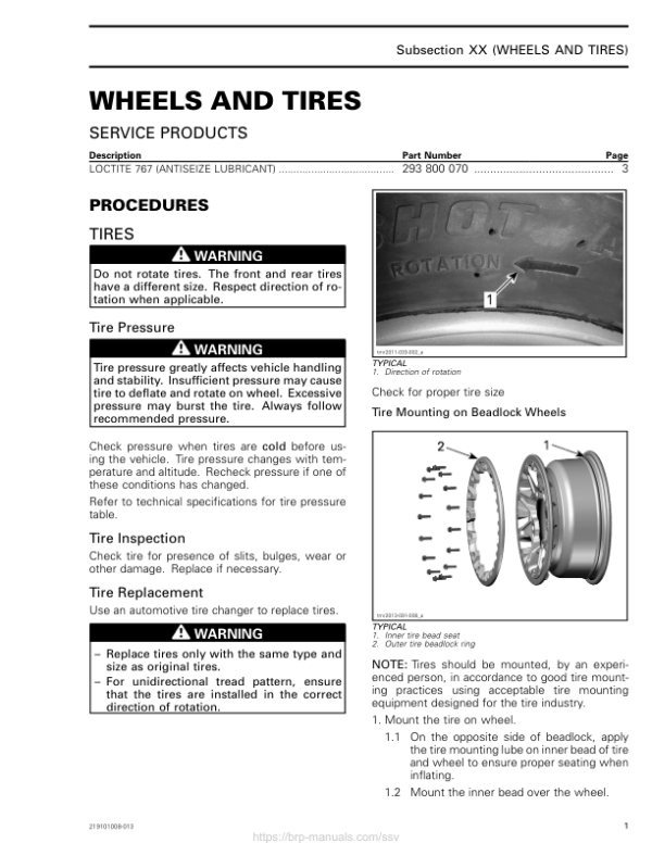 SSV 2020 Wheels and Tires (Trail Sport) 219101008 013 Manual