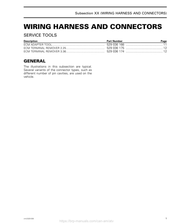 ATV 2020 Wiring Harness and Connectors Shop Supp vmr2020 008 Manual