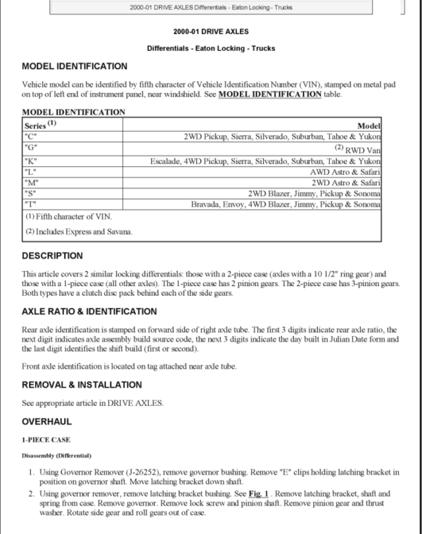 2000 DIFFERENTIAL EATON LOCKING Manual