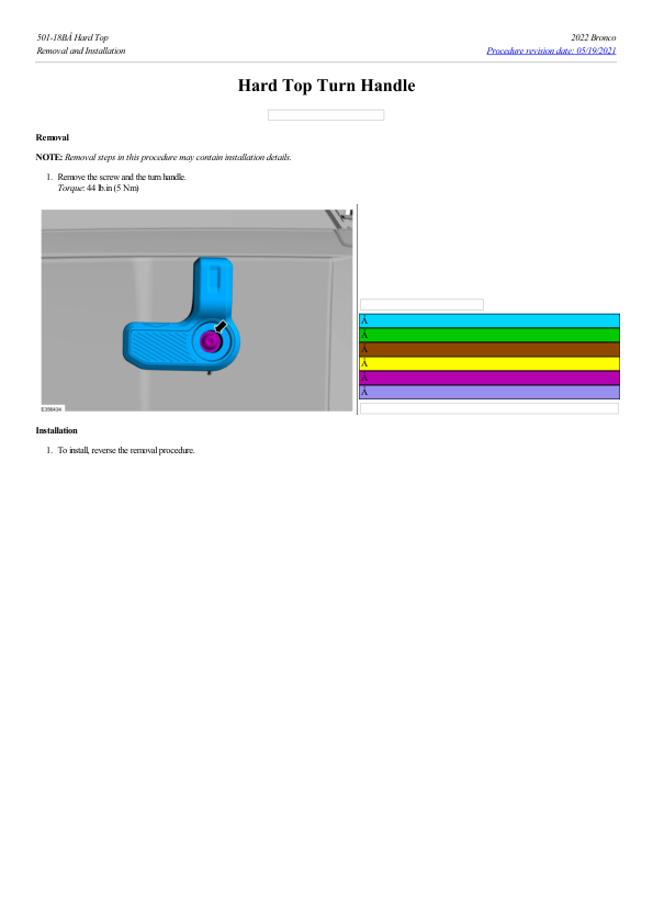 Hard Top Turn Handle G2238358 Manual