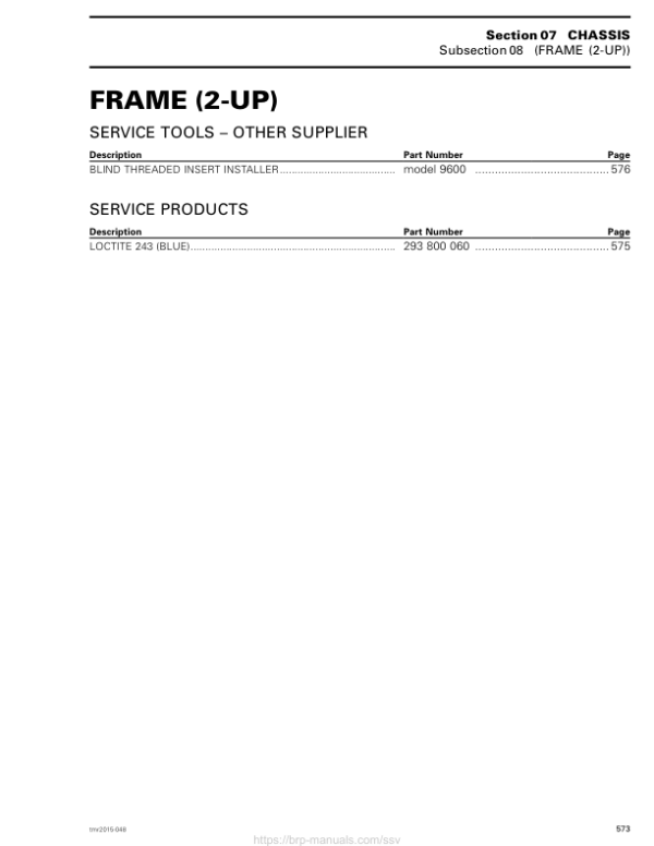 SSV Frame (2 UP) (MAVERICK XDS) Shop 03a9M5AAI SM91Y014S09 tmr2015 048 Manual