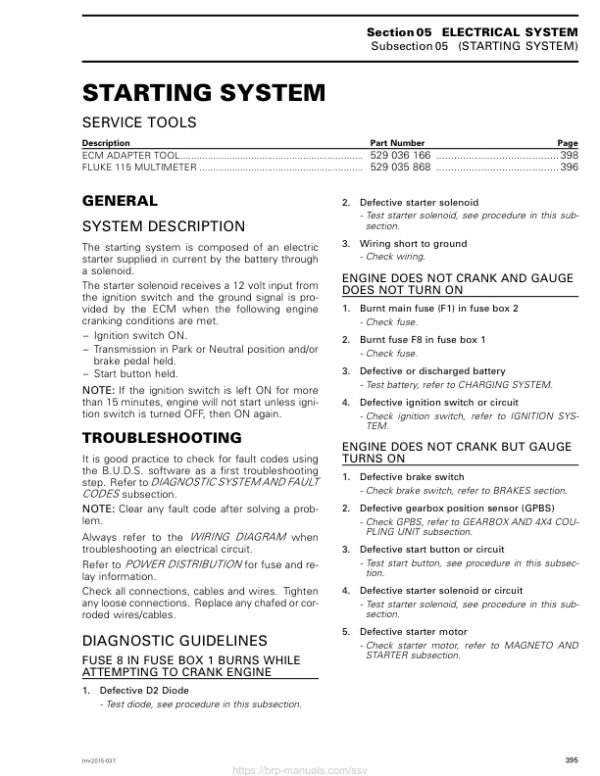 SSV Starting System (MAVERICK XDS) Shop 03a9OLAAY SM91Y014S10 tmr2015 037 Manual