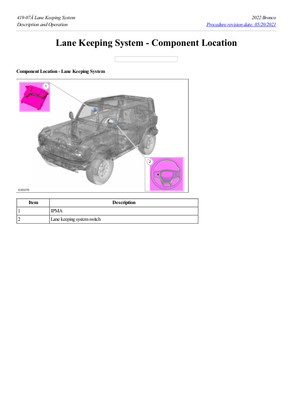 Lane Keeping System Component Location G2222633 Manual