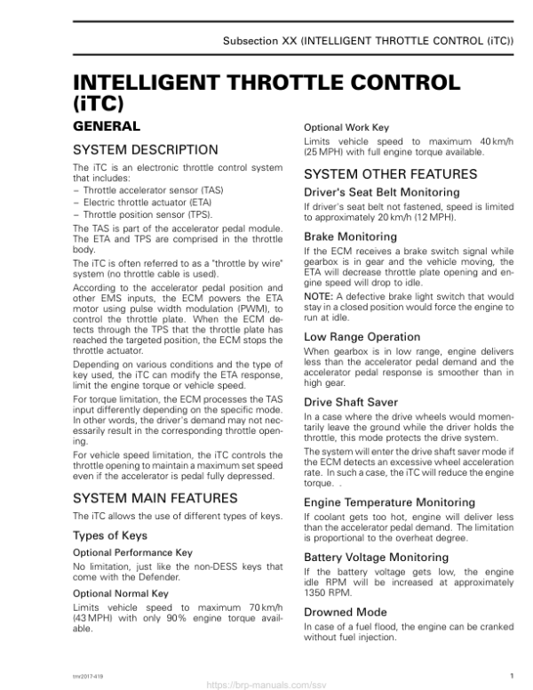 SSV 2017 Intelligent Throttle Control iTC (Defender HD5) Shop tmr2017 419 Manual