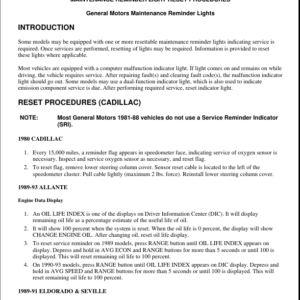 Maintenance Reminder Light Reset Procedure Manual