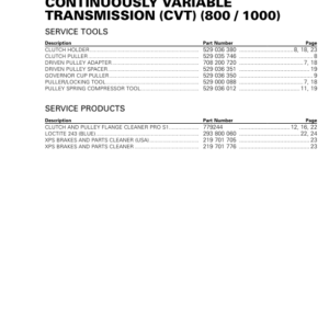 SSV 2020 Continuously Variable Transmission (CVT) (800 1000) (Trail Sport) 219101008 018 Manual