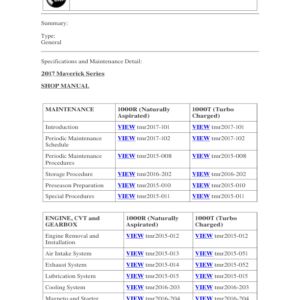 SSV 2017 Maverick Series (Table of Contents) 130797 SM91Y017 en Manual