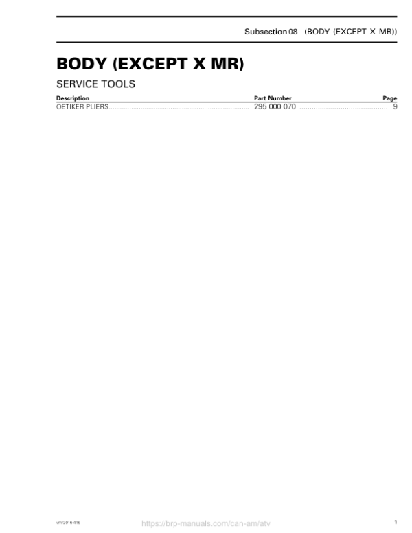 ATV Body (except X mr) (Renegade, Renegade X mr) Shop vmr2016 416 Manual