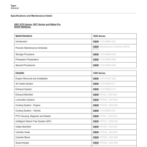 PWC 2021 GTX, RXT, WAKE PRO Shop (Table of Contents) 138026 SM21Y021 en Manual