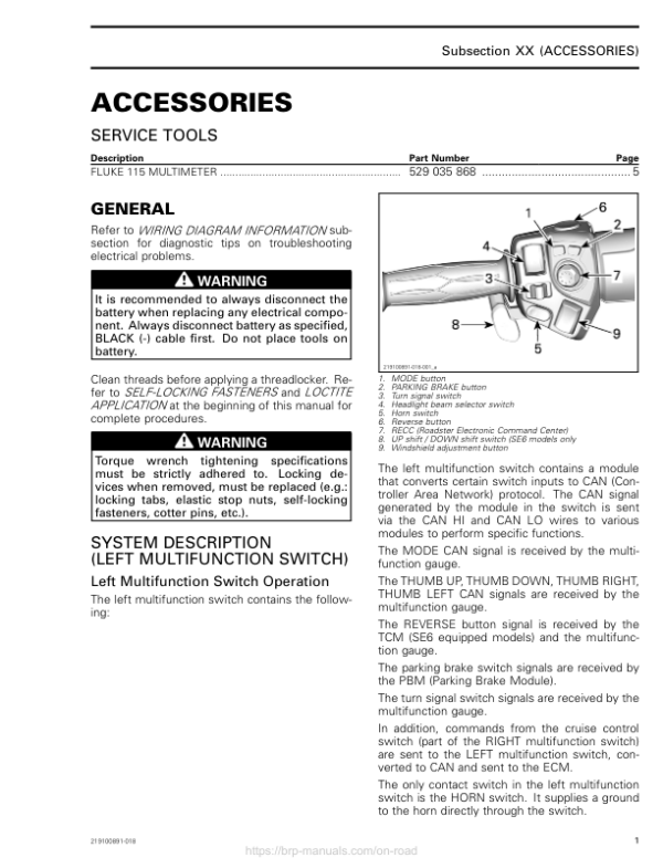 Roadster 2018 Accessories (RT) Shop 219100891 018 Manual