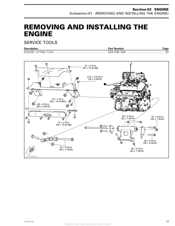 ROADSTER Removing and Installing the Engine (F3) Shop SM61Y015S01 rmr2015 108 Manual