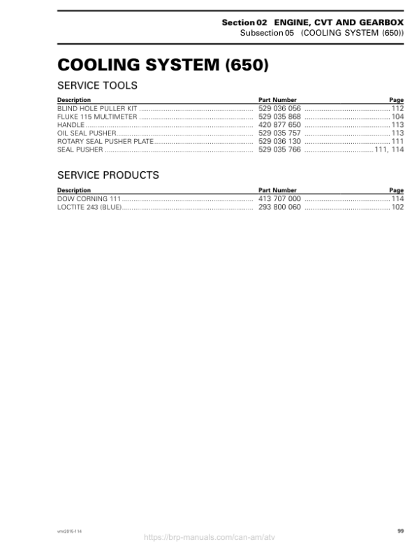 ATV 2015 OUTLANDER 6X6 (Cooling System 650) Shop 04cF5rAAE SM51Y015S01 vmr2015 115 Manual