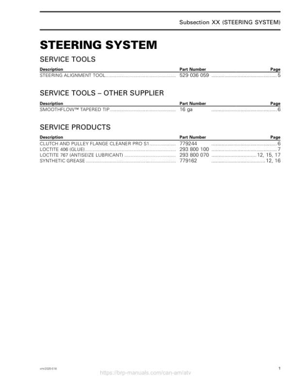 ATV 2020 Steering System Shop Supp vmr2020 018 Manual