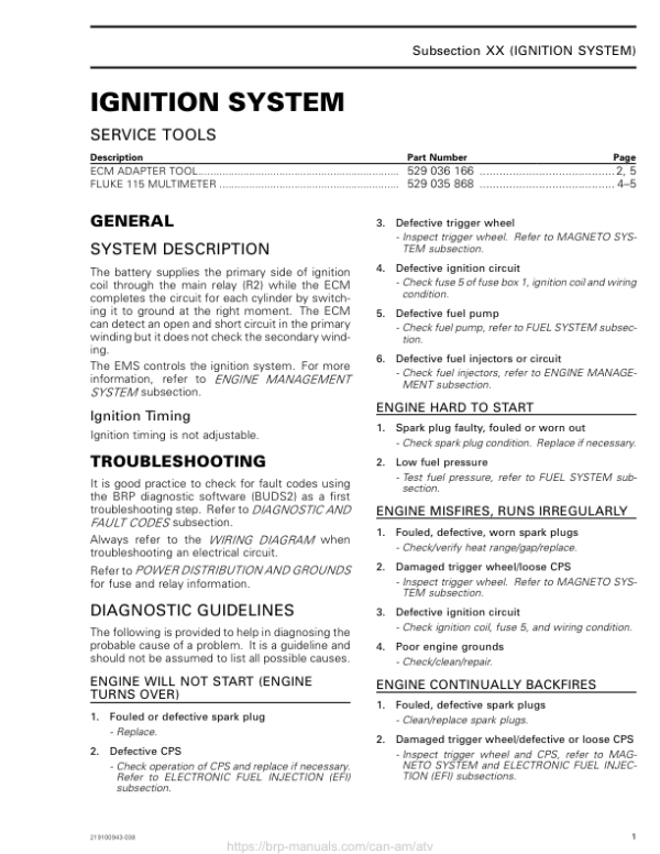 ATV MY18 Ignition System 219100885 038 Manual