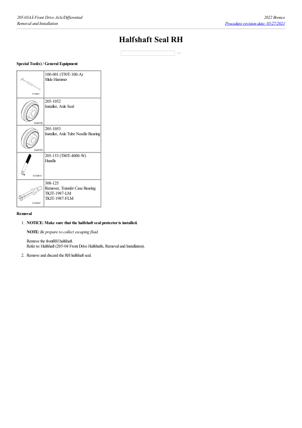 Halfshaft Seal RH G2235072 Manual