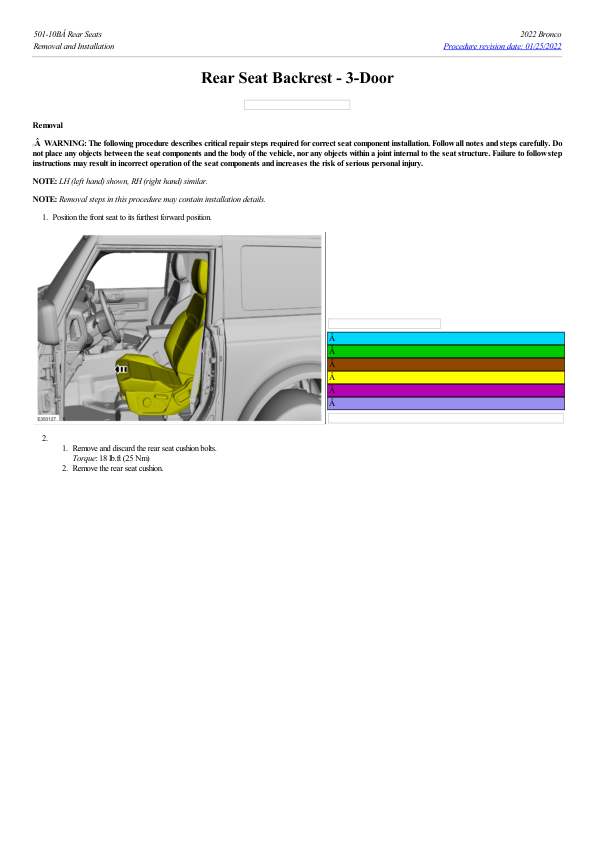 Rear Seat Backrest 3 Door G2218154 Manual